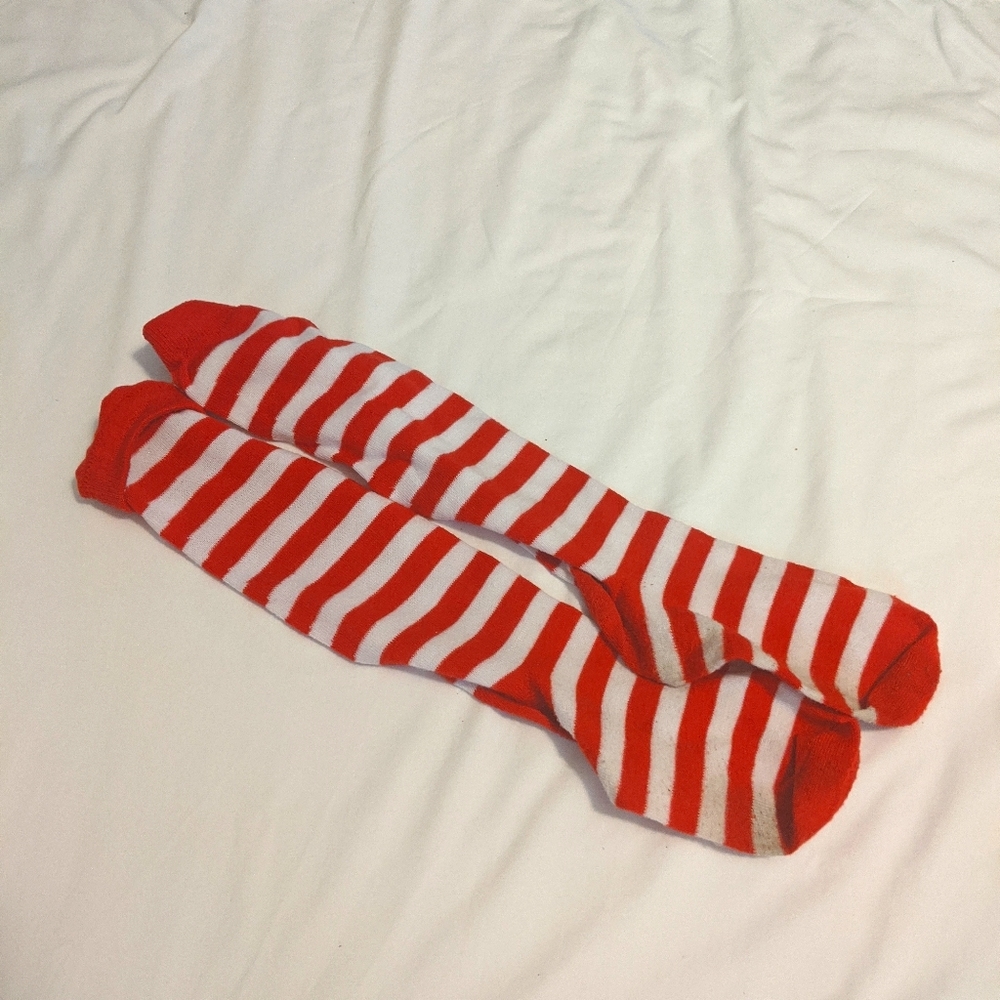 red and white striped socks